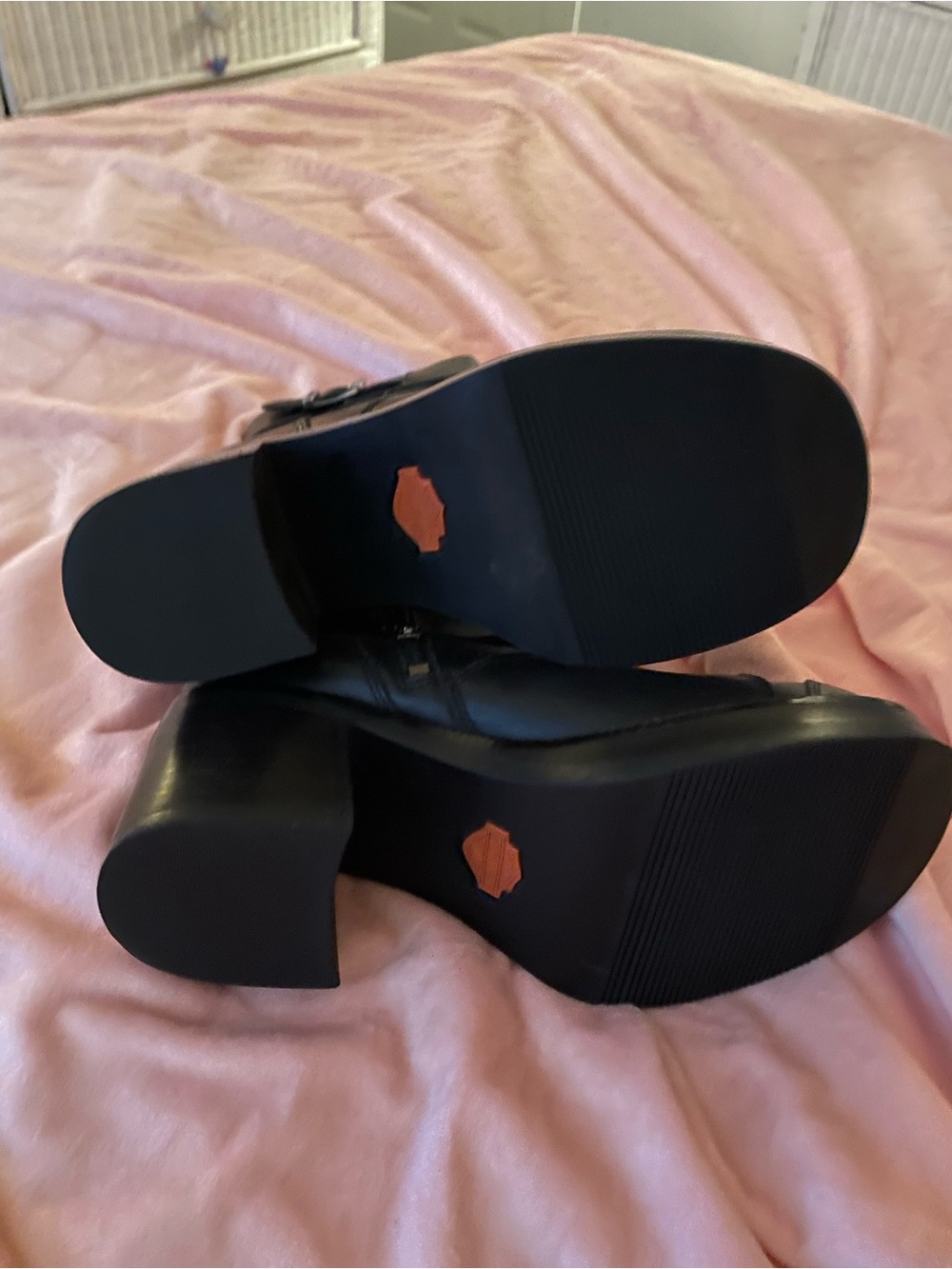 Harley-Davidson Black Leather Buckle Mid-Calf Heeled Boots - Picture 11 of 11
